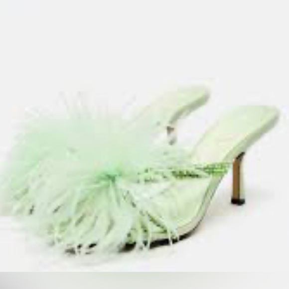Feathered heeled sandals water green - Picture 6 of 9